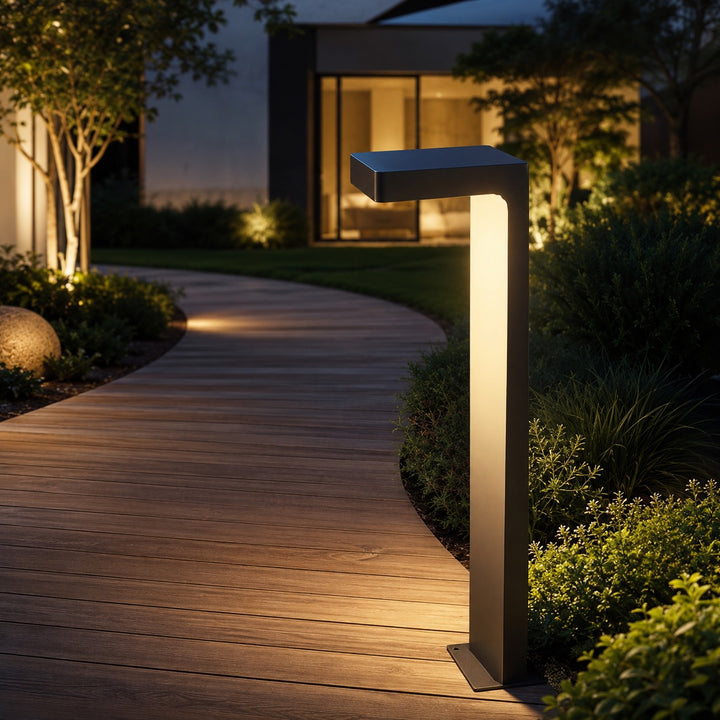 Solar Outdoor Lights Modern L Shaped Bollard Light Adjustable Height Aluminum Glass LED IP65