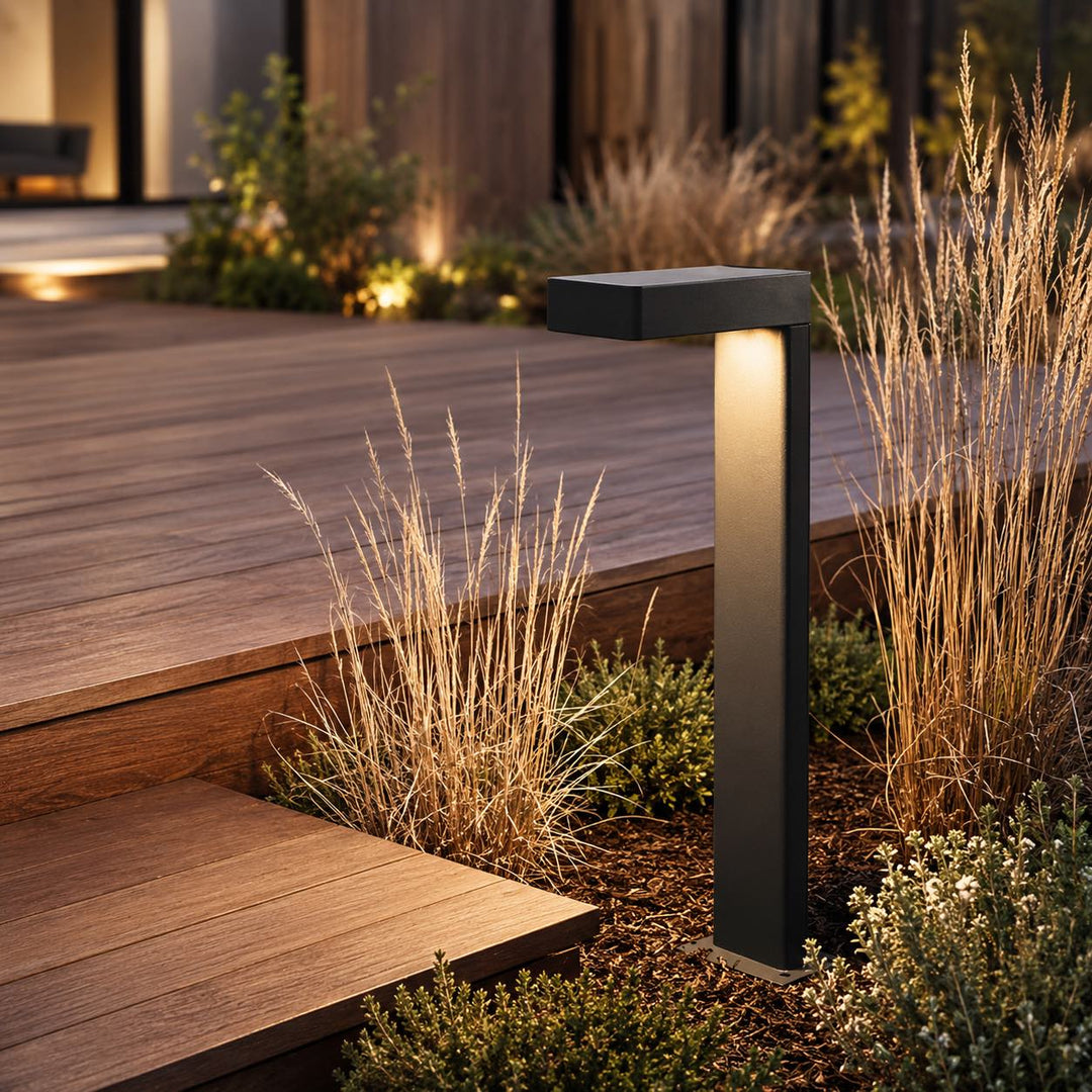 Solar Outdoor Lights Modern L Shaped Bollard Light Adjustable Height Aluminum Glass LED IP65