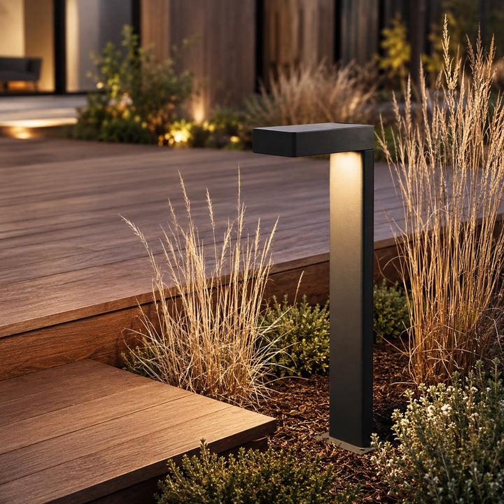 Solar Outdoor Lights Modern L Shaped Bollard Light Adjustable Height Aluminum Glass LED IP65