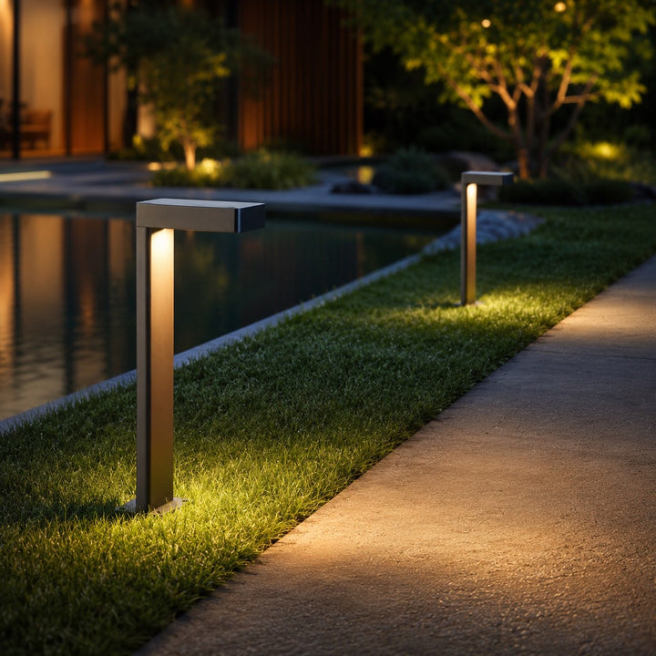 Solar Outdoor Lights Modern L Shaped Bollard Light Adjustable Height Aluminum Glass LED IP65