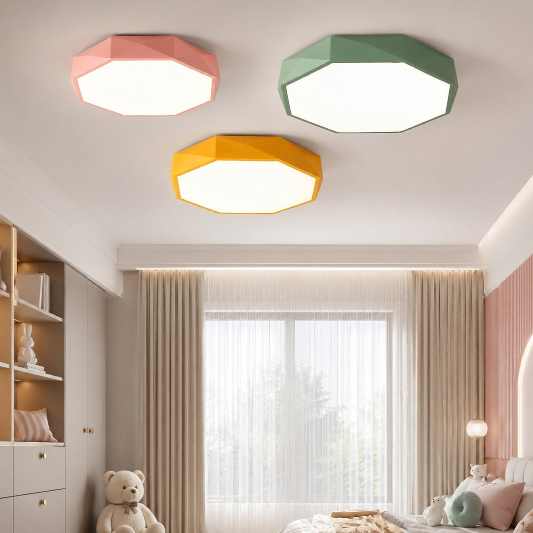 Nordic Style Flush Mount Ceiling Light LED Metal Fixture Dimmable Octagonal Design for Bedroom