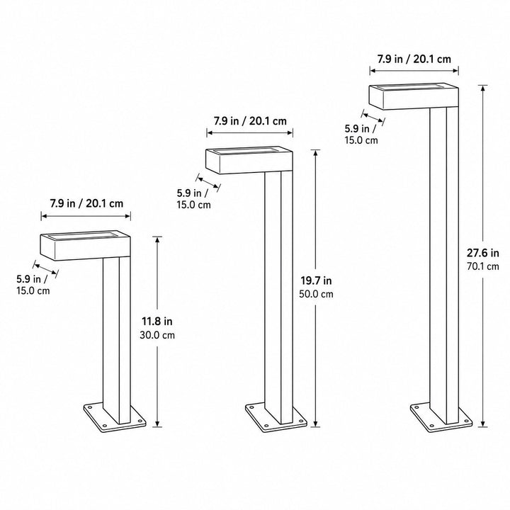 Solar Outdoor Lights Modern L Shaped Bollard Light Adjustable Height Aluminum Glass LED IP65