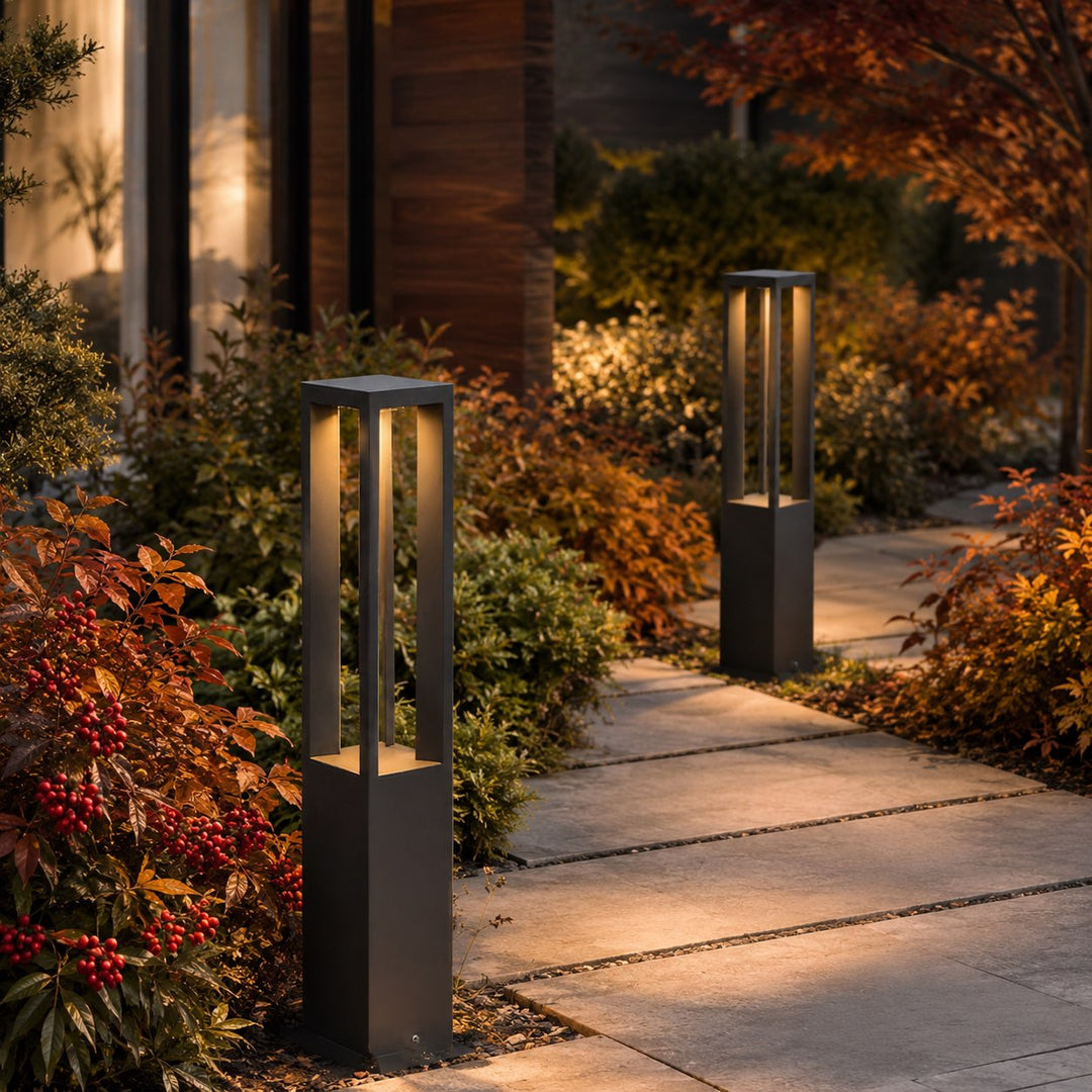Modern LED Bollard Light Adjustable Height Black Aluminum IP54 Warm White Garden Fixture