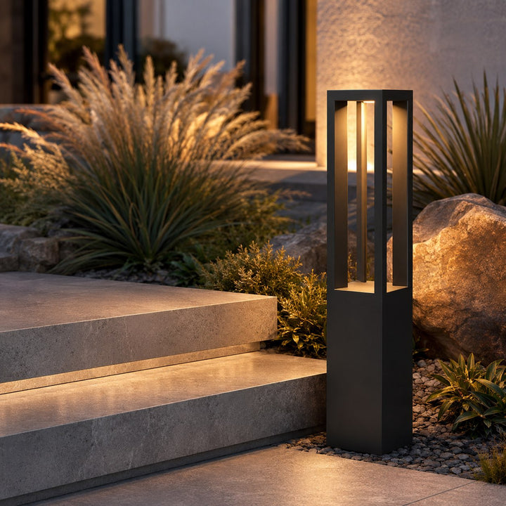 Modern LED Bollard Light Adjustable Height Black Aluminum IP54 Warm White Garden Fixture