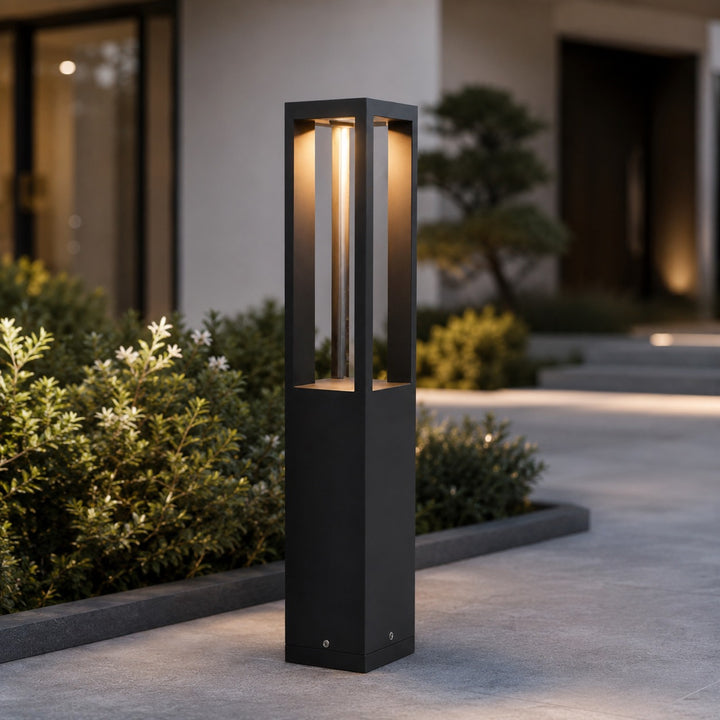 Modern LED Bollard Light Adjustable Height Black Aluminum IP54 Warm White Garden Fixture