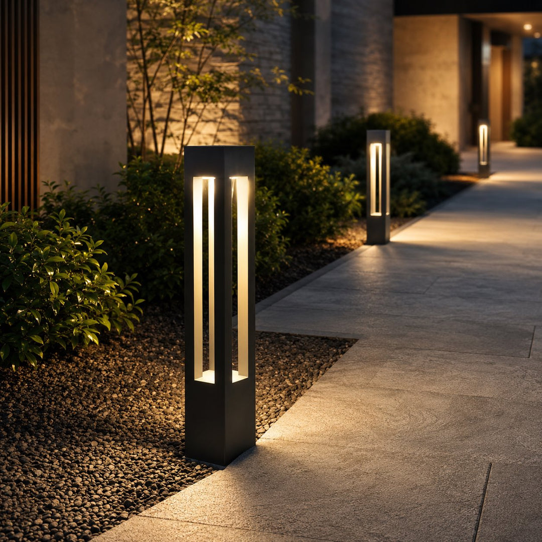 Modern LED Bollard Light Adjustable Height Black Aluminum IP54 Warm White Garden Fixture