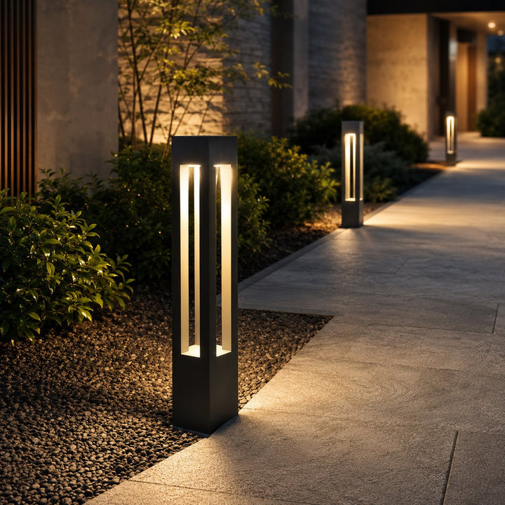 Modern LED Bollard Light Adjustable Height Black Aluminum IP54 Warm White Garden Fixture