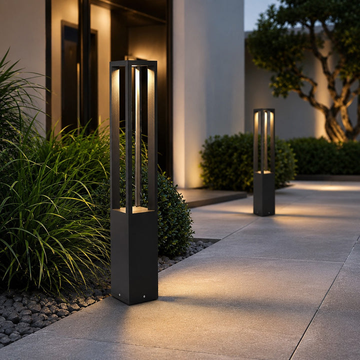 Modern LED Bollard Light Adjustable Height Black Aluminum IP54 Warm White Garden Fixture