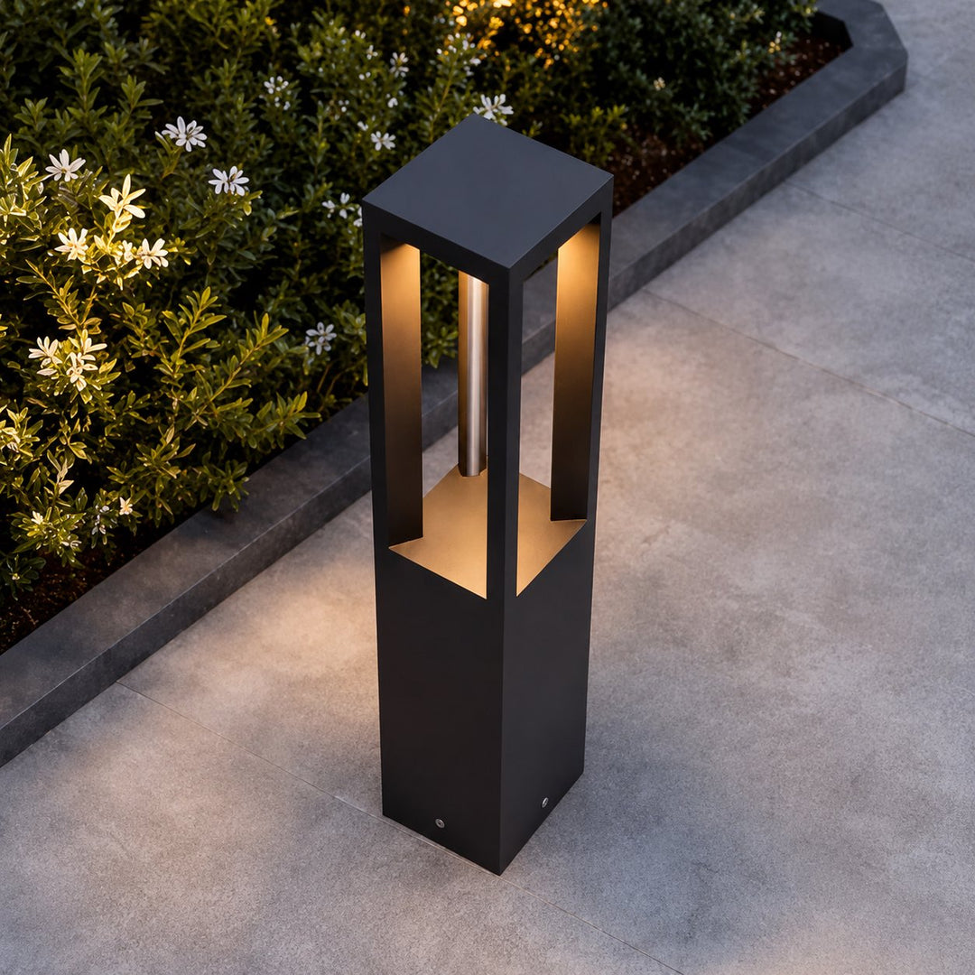 Modern LED Bollard Light Adjustable Height Black Aluminum IP54 Warm White Garden Fixture