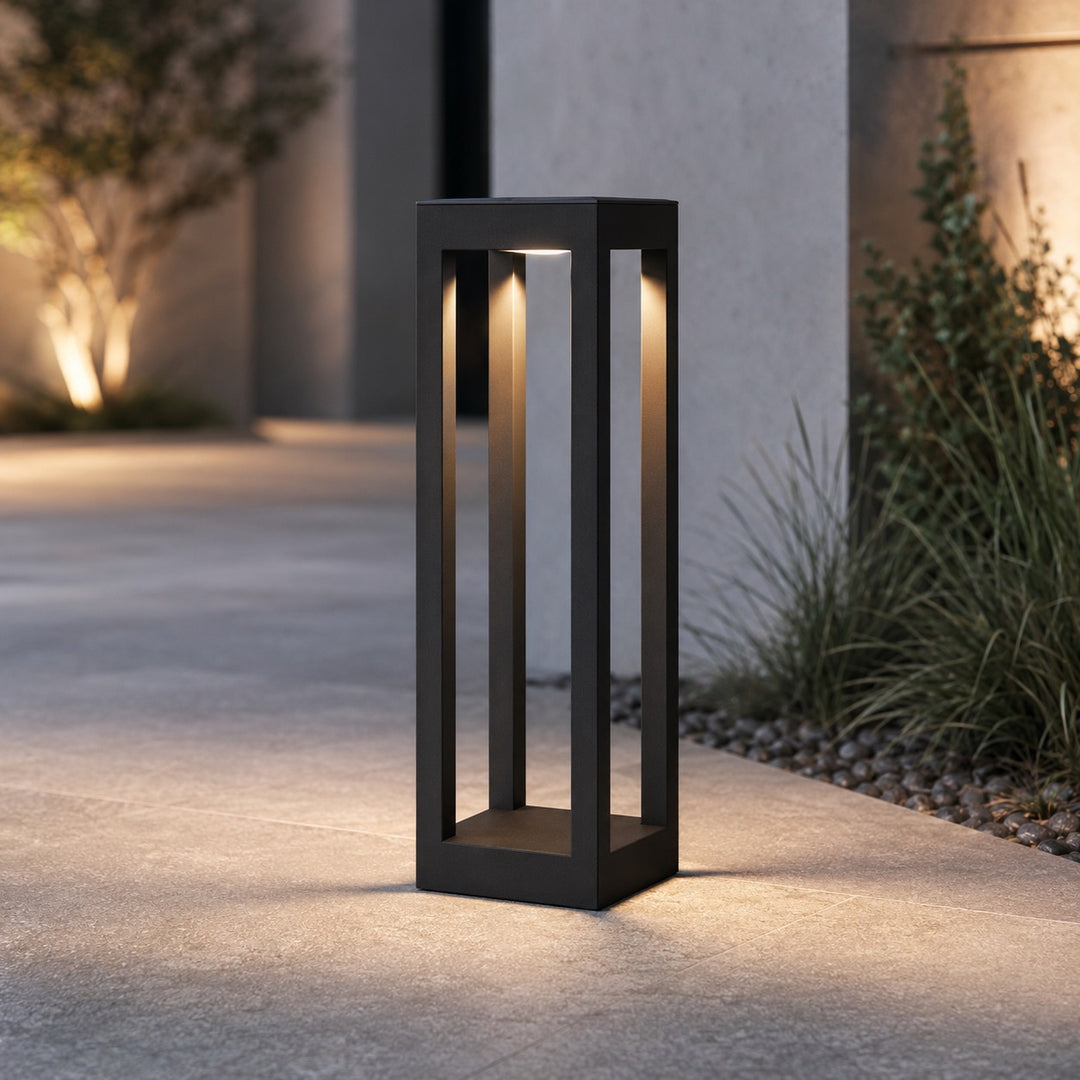 Modern LED Bollard Light Adjustable Height Black Aluminum IP54 Warm White Garden Fixture