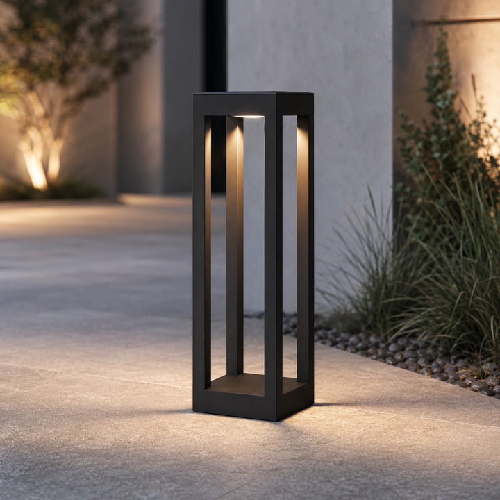 Modern LED Bollard Light Adjustable Height Black Aluminum IP54 Warm White Garden Fixture