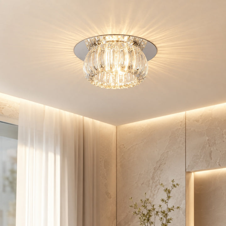 Modern Geometric Flush Mount Ceiling Light Metal Crystal LED Fixture for Ambient Illumination