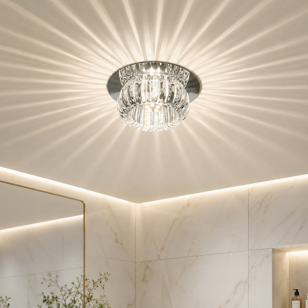 Modern Geometric Flush Mount Ceiling Light Metal Crystal LED Fixture for Ambient Illumination