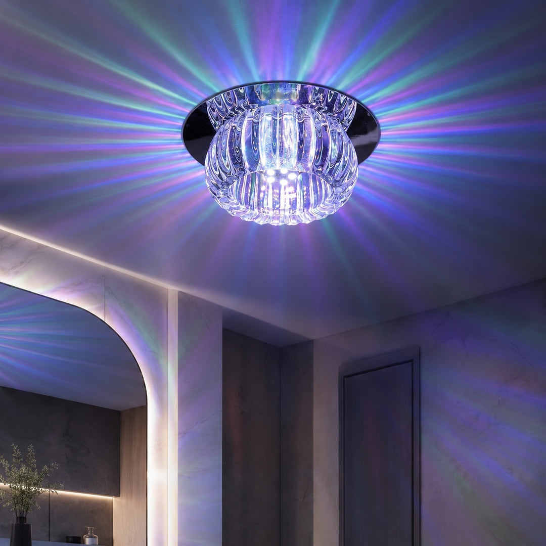 Modern Geometric Flush Mount Ceiling Light Metal Crystal LED Fixture for Ambient Illumination