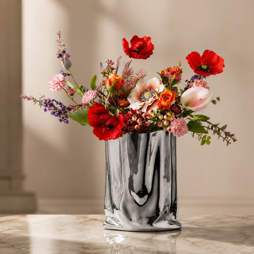 Modern Ceramic Flower Vase Paper Bag Shape 23.5 cm Decorative Accent for Home Decor