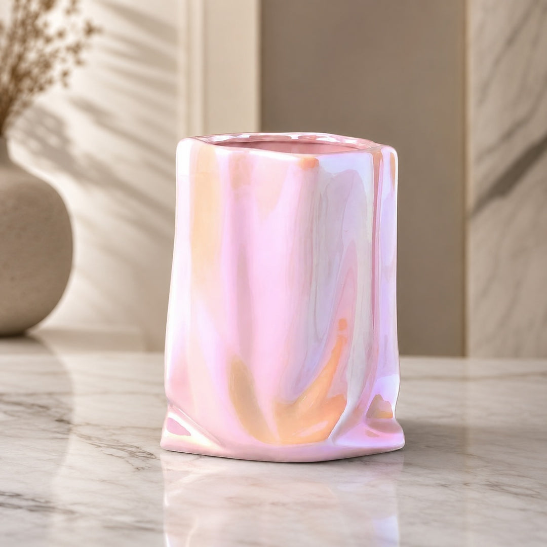 Modern Ceramic Flower Vase Paper Bag Shape 23.5 cm Decorative Accent for Home Decor