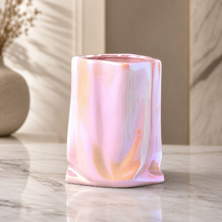 Modern Ceramic Flower Vase Paper Bag Shape 23.5 cm Decorative Accent for Home Decor