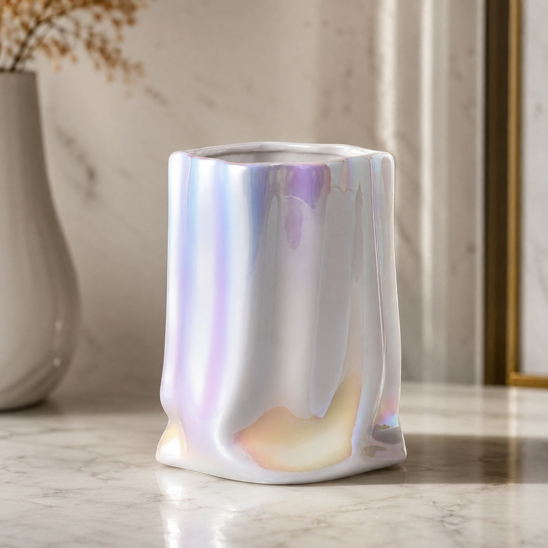 Modern Ceramic Flower Vase Paper Bag Shape 23.5 cm Decorative Accent for Home Decor