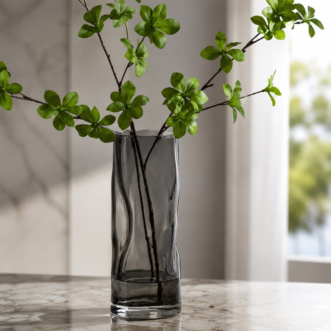 Contemporary Large Flower Vase Cylindrical Crystal Glass with Swirls Decorative Home Accent