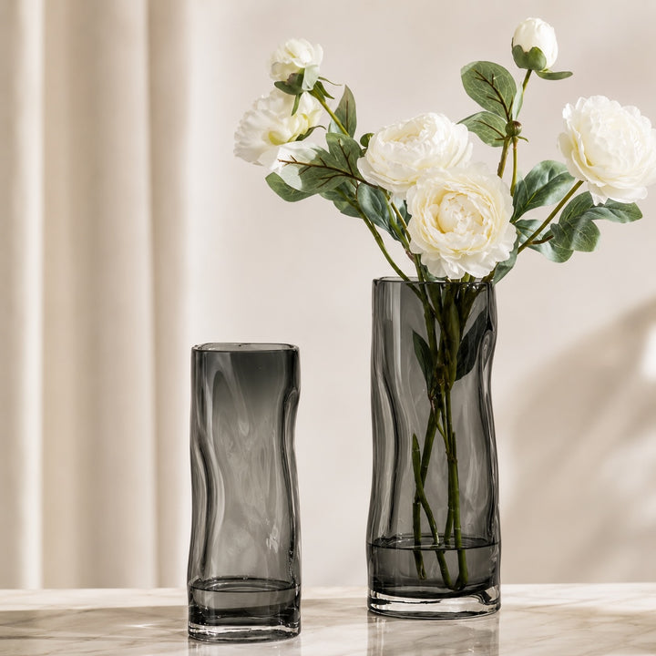 Contemporary Large Flower Vase Cylindrical Crystal Glass with Swirls Decorative Home Accent
