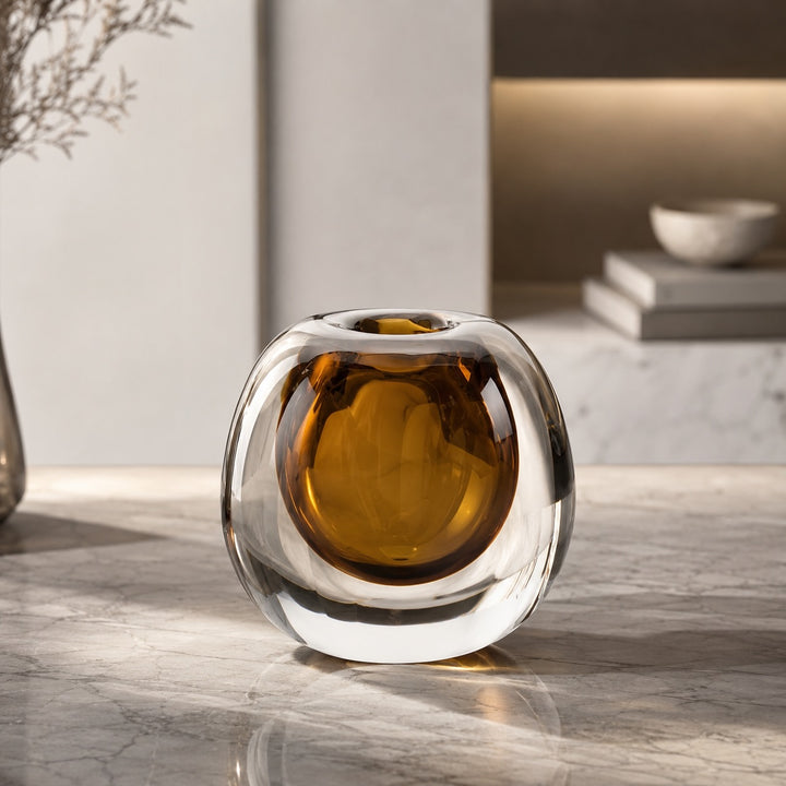 Contemporary Decorative Vase Handcrafted Glass 14.5cm Unique Refraction Design for Floral Arrangements