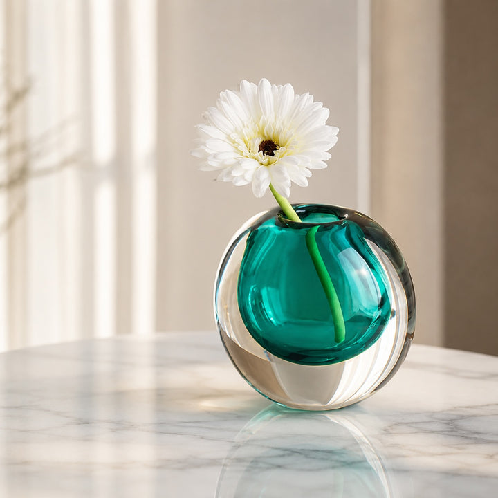 Contemporary Decorative Vase Handcrafted Glass 14.5cm Unique Refraction Design for Floral Arrangements