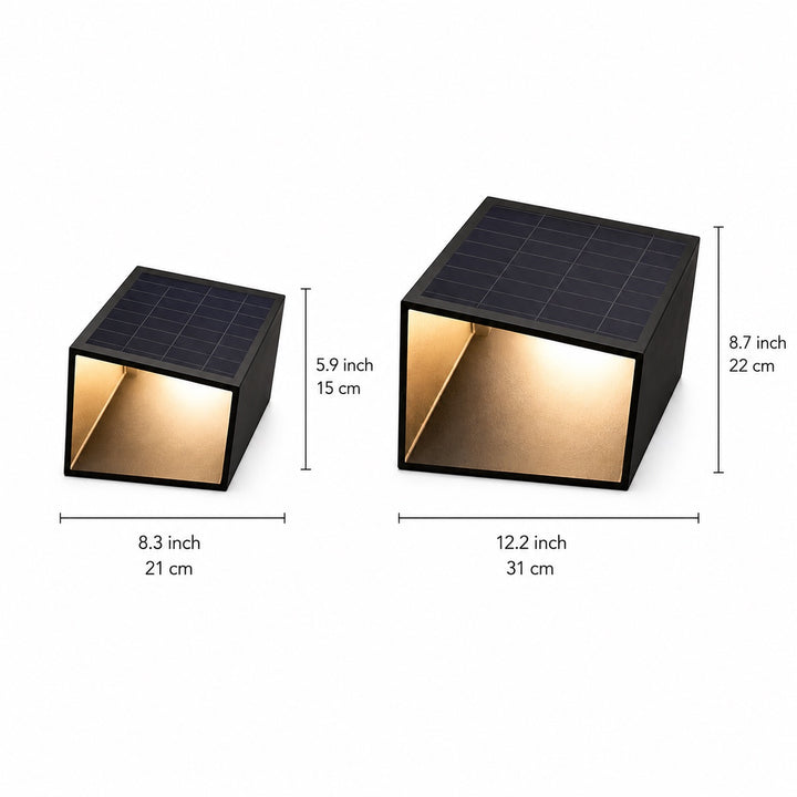 Solar Garden Lights Modern Cube Bollard LED Outdoor Light Stainless Steel Glass IP54 3000K