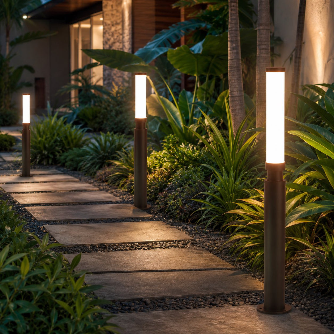 Modern Outdoor Bollard Light Waterproof Aluminum Acrylic 6W LED Warm White IP55 Garden Lights