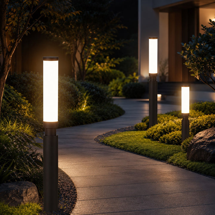 Modern Outdoor Bollard Light Waterproof Aluminum Acrylic 6W LED Warm White IP55 Garden Lights