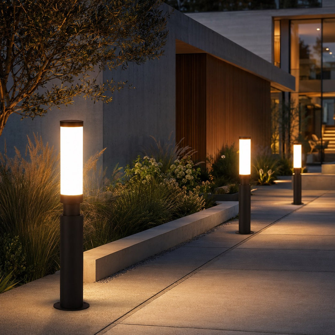 Modern Outdoor Bollard Light Waterproof Aluminum Acrylic 6W LED Warm White IP55 Garden Lights