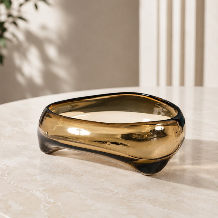 Modern Handblown Glass Decorative Bowl Fluid Design Soft Brown Versatile Centerpiece
