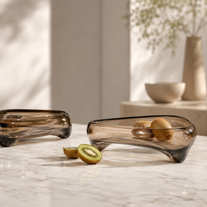 Modern Handblown Glass Decorative Bowl Fluid Design Soft Brown Versatile Centerpiece