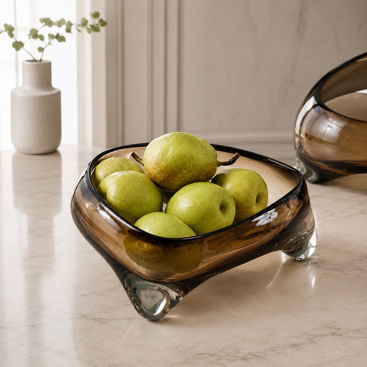 Modern Handblown Glass Decorative Bowl Fluid Design Soft Brown Versatile Centerpiece