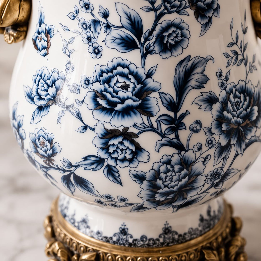 Large White Porcelain Flower Vase with Scalloped Rim and Crackle Glaze for Floral Display