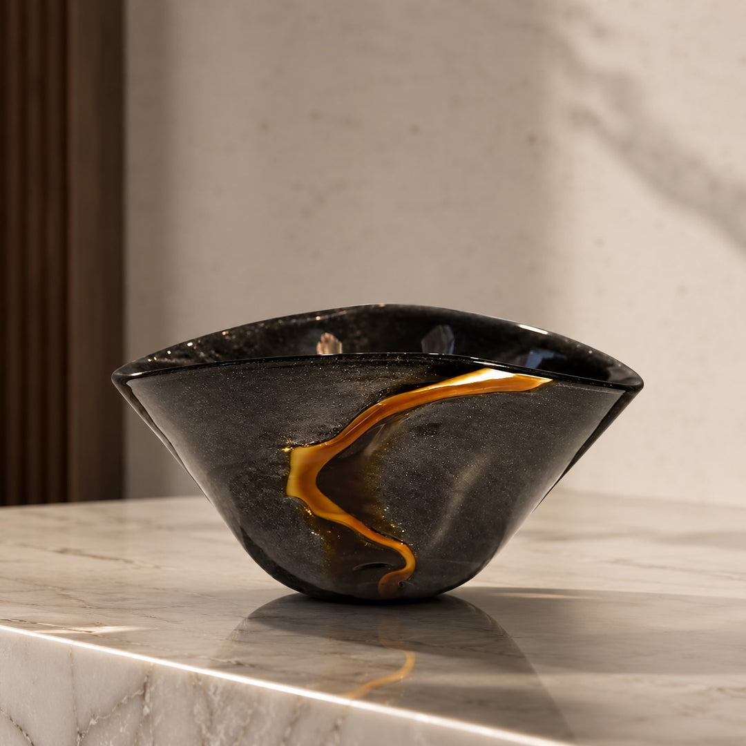 Modern Black Flower Vase Large Handblown Glass Decorative Centerpiece for Home or Office