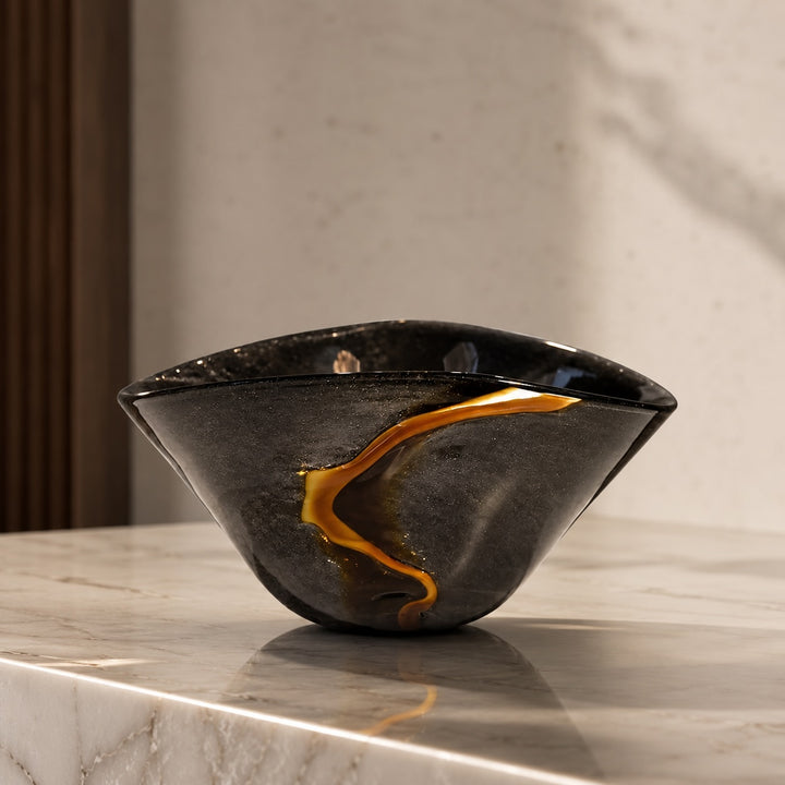 Modern Black Flower Vase Large Handblown Glass Decorative Centerpiece for Home or Office