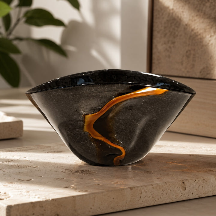 Modern Black Flower Vase Large Handblown Glass Decorative Centerpiece for Home or Office