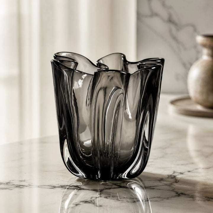 Large Contemporary Hand-Blown Glass Flower Vase Unique Finish for Elegant Floral Arrangements