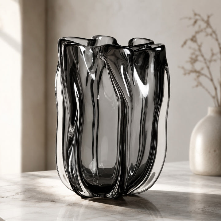 Large Contemporary Hand-Blown Glass Flower Vase Unique Finish for Elegant Floral Arrangements