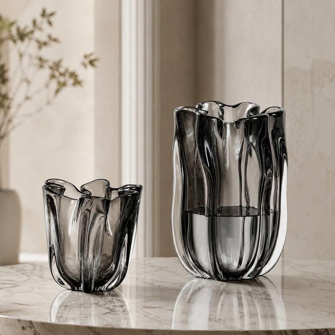 Large Contemporary Hand-Blown Glass Flower Vase Unique Finish for Elegant Floral Arrangements