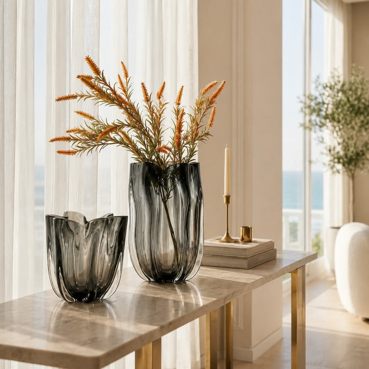 Large Contemporary Hand-Blown Glass Flower Vase Unique Finish for Elegant Floral Arrangements