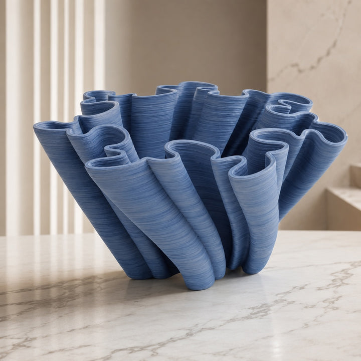 Modern White Ceramic Vase Wave Design Handcrafted Decorative Centerpiece for Home Decor
