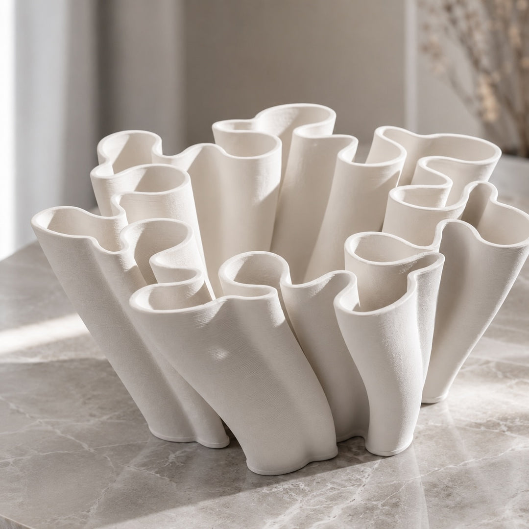 Modern White Ceramic Vase Wave Design Handcrafted Decorative Centerpiece for Home Decor