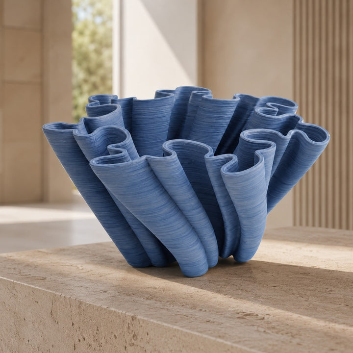 Modern White Ceramic Vase Wave Design Handcrafted Decorative Centerpiece for Home Decor
