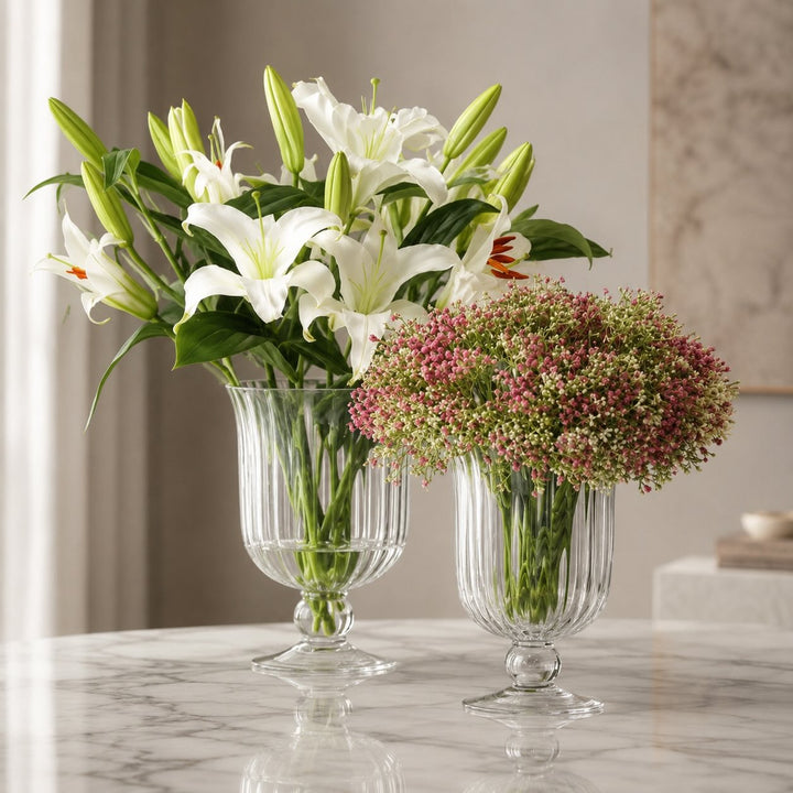 Modern Glass Flower Vase with Versatile Design for Floral Arrangements and Candle Displays