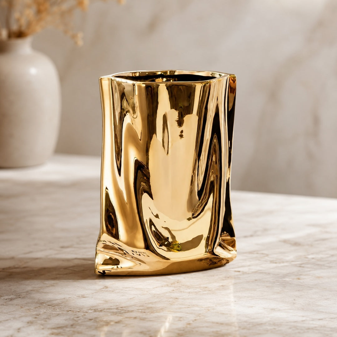 Modern Ceramic Flower Vase Paper Bag Shape 23.5 cm Decorative Accent for Home Decor