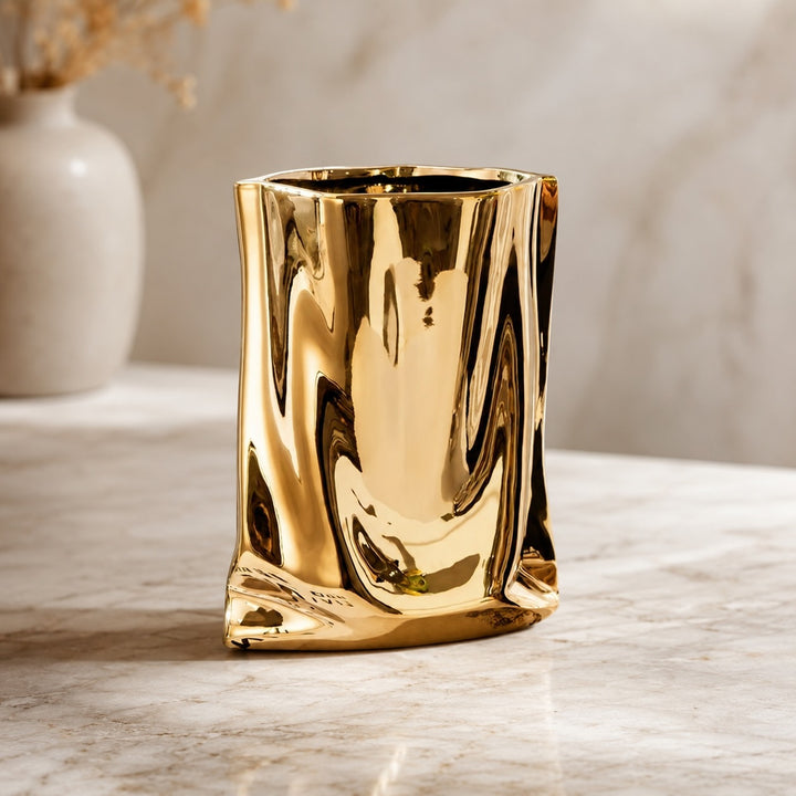 Modern Ceramic Flower Vase Paper Bag Shape 23.5 cm Decorative Accent for Home Decor