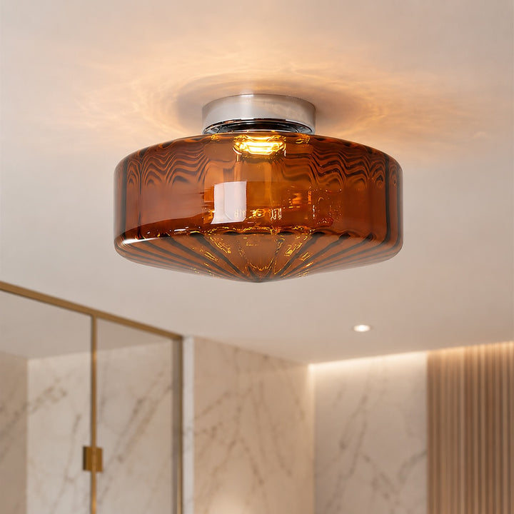 Modern Flush Mount Ceiling Light Chrome Corrugated Glass LED Adjustable Fixture