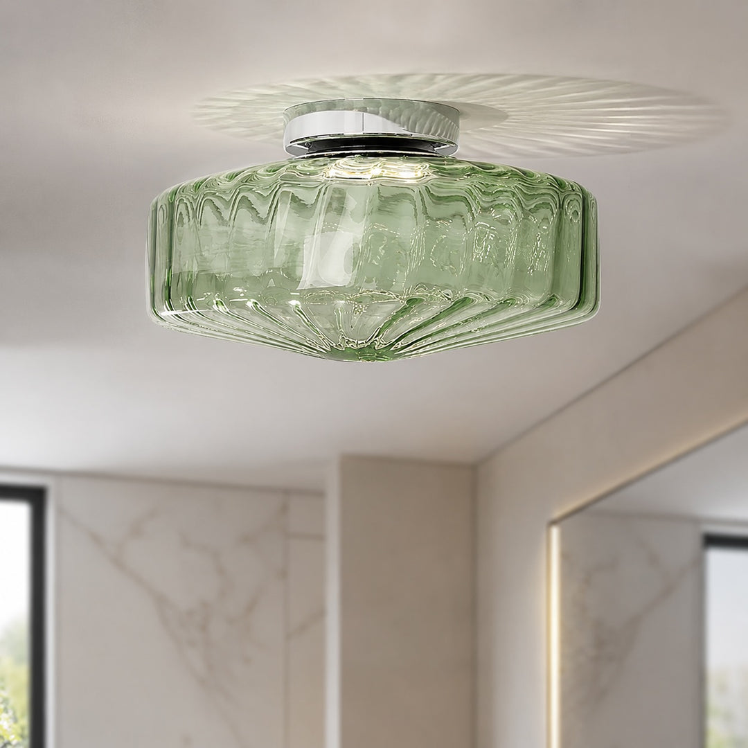 Modern Flush Mount Ceiling Light Chrome Corrugated Glass LED Adjustable Fixture