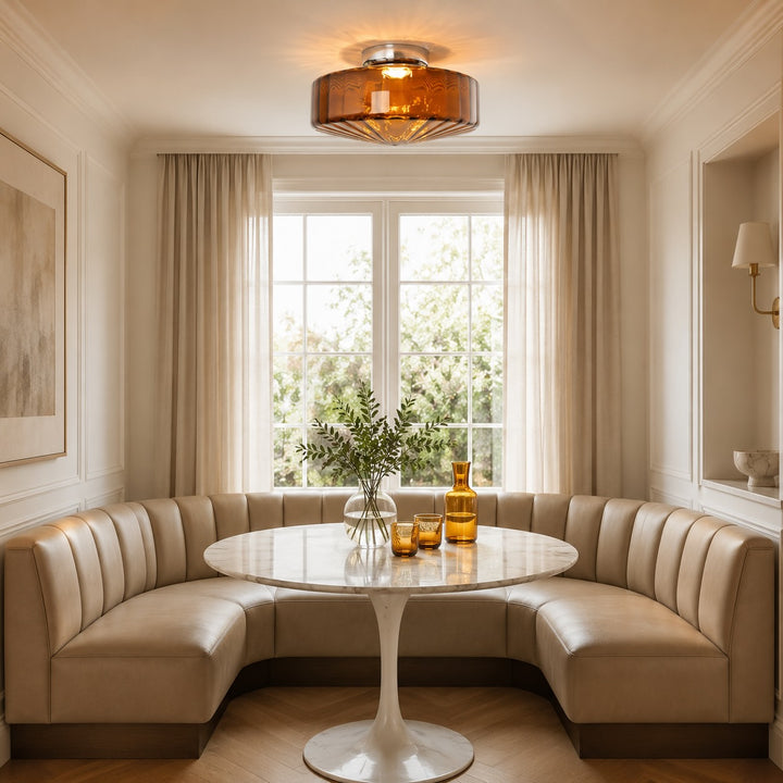 Modern Flush Mount Ceiling Light Chrome Corrugated Glass LED Adjustable Fixture